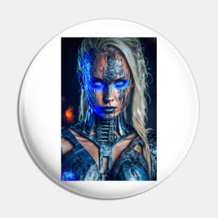 Cybernetic Beautiful Woman in Blue Pin