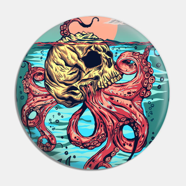 Sunrise Octopus Skull Skull Pin TeePublic