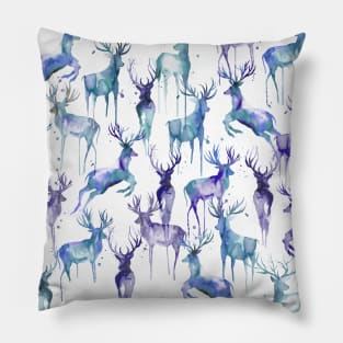 Watercolor Deers Blue Pillow