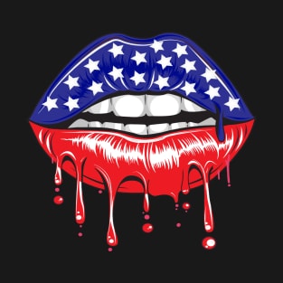 Lips Dripping American Flag T-Shirt