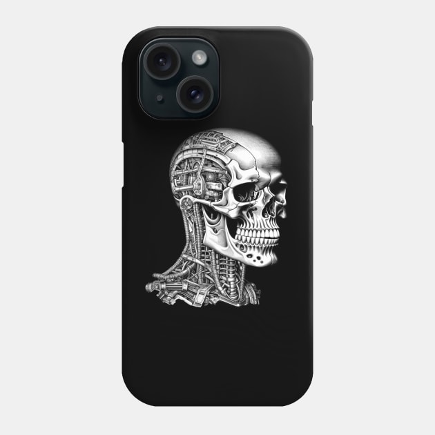 Skull Robot Cyberpunk Sci-Fi Cyborg Phone Case by Cosmic Dust Art