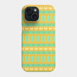 Abundance Force - Spiritual Strength - Bird - Sprouts - Slavic Pagan Symbol - Folk Ornament Pattern- Cyan Blue on Golden Light Brown Phone Case