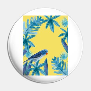 Blue Pacific Parrotlet with tropical leaves and an illuminating background Pin