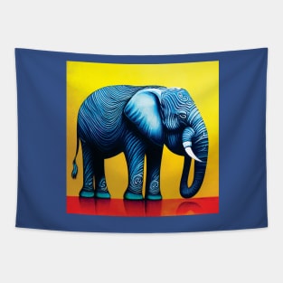 Stylised Elephant Art in Bold Blue, Yellow and Red Tapestry