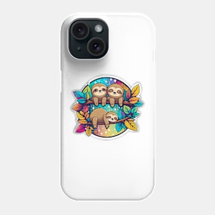 Sleepy Sloths In Tree Neon Art Phone Case