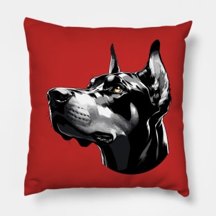 Stunning and Cool Doberman Pinscher Monochrome and Gold Portrait for Father's Day Pillow