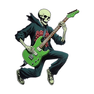 Halloween Skeleton Playing Guitar Funny Rock And Roll Band T-Shirt