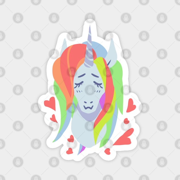 Lovely Rainbow hair cut unicorn hear valentine Magnet by WiliamGlowing