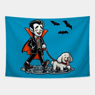 Vampire walking his poodle Tapestry