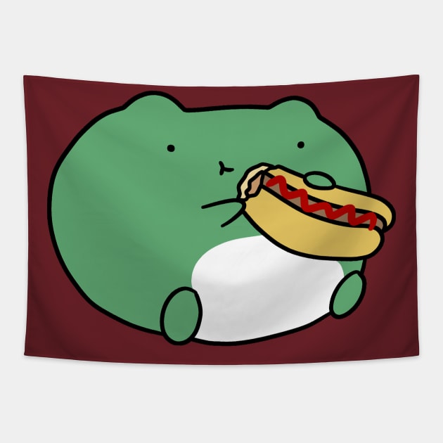 Frog Eating Hotdog Tapestry by saradaboru