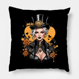 Steampunk Top hat bohemian girl floral retro design Pillow