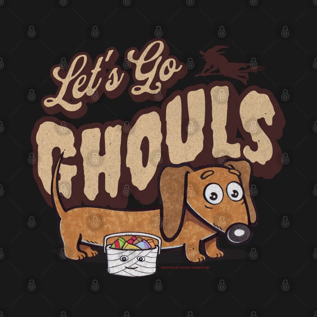 Funny and cute Ghouls with Doxie dachshund dog with fur baby and candy by Danny Gordon Art