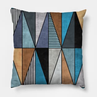 Colorful Concrete Triangles - Blue, Grey, Brown Pillow