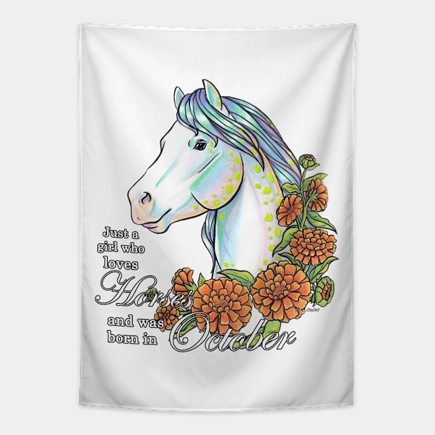 Girl Who Loves Horses Born in October Tapestry by lizstaley