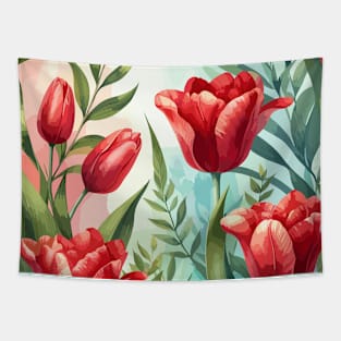 Red Tulip Flowers Tapestry