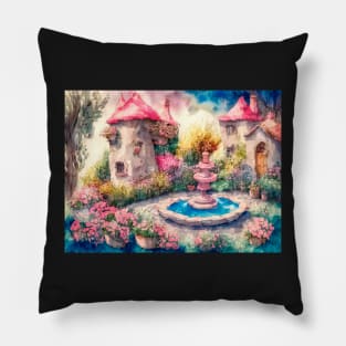 House with Fountain Pillow