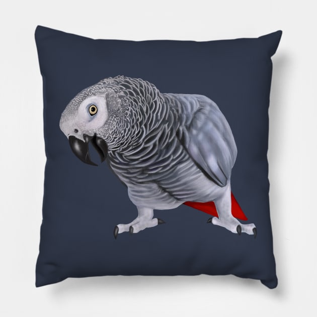 African Grey Parrot Pillow by Mehu Art