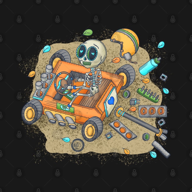 Cute Skeleton Go Karting - Dia De Los Muertos - Go Kart Fun time by Scriptnbones