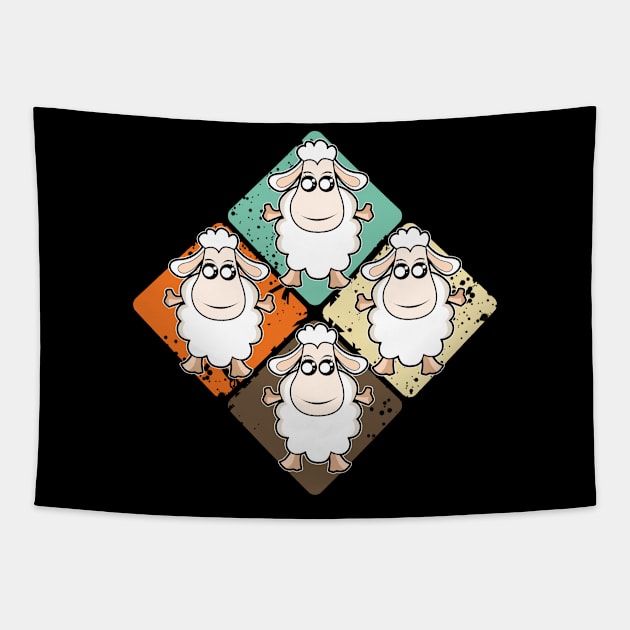 Retro Colorful Sheep Tapestry by Imutobi
