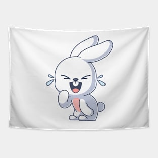 Cute bunny laughing happily cartoon Tapestry