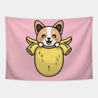 a kawaii corgi banana coming out of it Tapestry