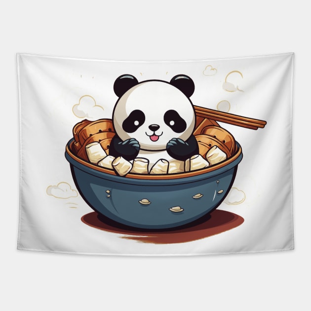 Panda Food Passion: Cuddly Charm Ramen Panda Feast Mode: Culinary Cuteness Tapestry by Kibo2020