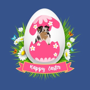 Shetland Sheepdog (Sheltie) In Colorful Easter Egg With Happy Easter Sign T-Shirt