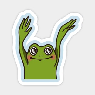 groovy frog with hands in the air and glistening eyes Magnet