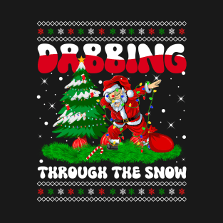 Dabbing Through The Snow Santa Christmas Lights Dabbing Santa T-Shirt