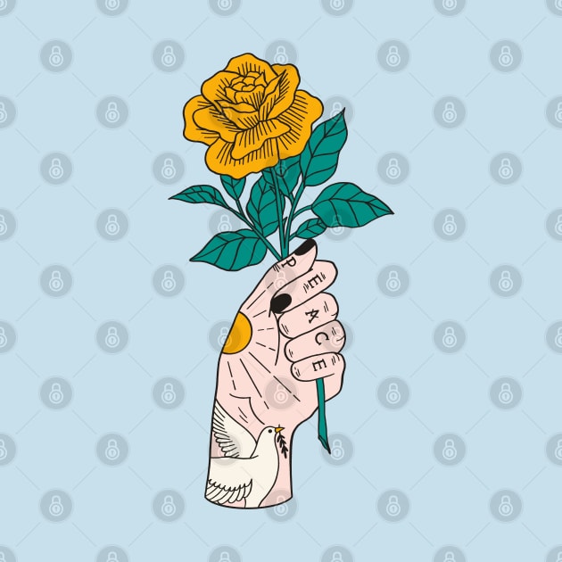 Peace Yellow Rose Hand by Tamara Lance