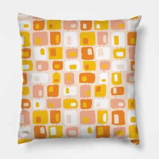 Funky Squares Retro Pattern Pink, Orange, Yellow Pillow