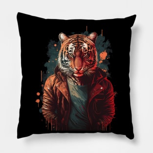 Pop Culture Tiger Wearing Leather Jacket Pillow