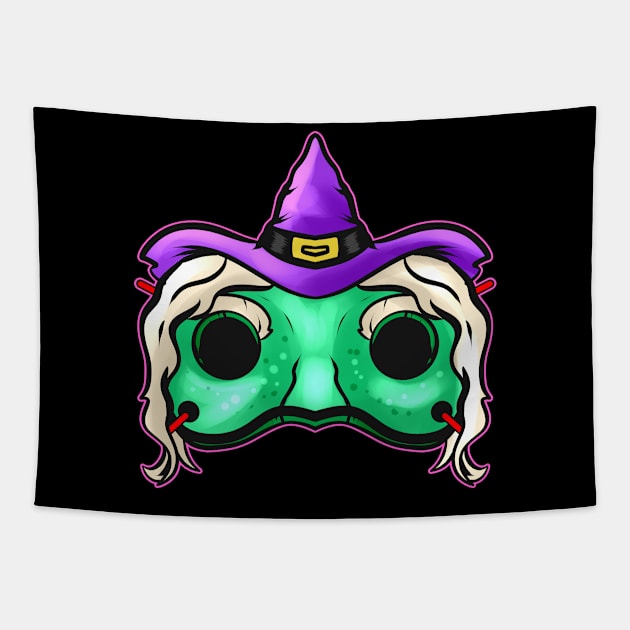 Evil Green Witch With Hat Mask Costume For Halloween Tapestry by SinBle