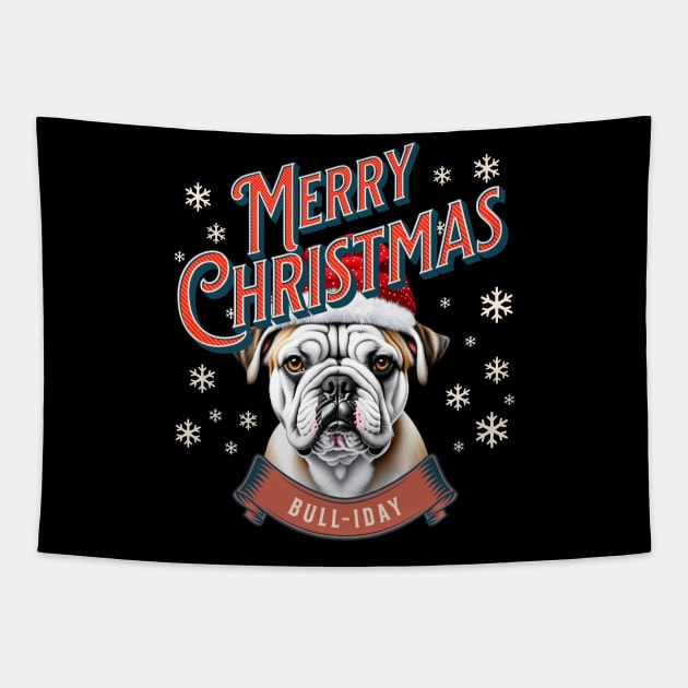 Bulldog Merry Christmas Tapestry by Craftycarlcreations