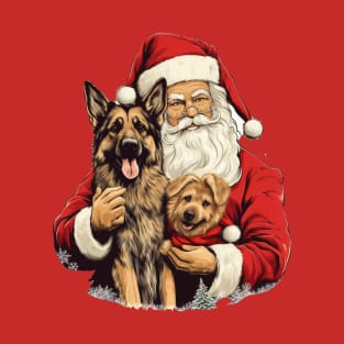 Merry Christmas Retro Santa Claus German Shepherd Puppy T-Shirt