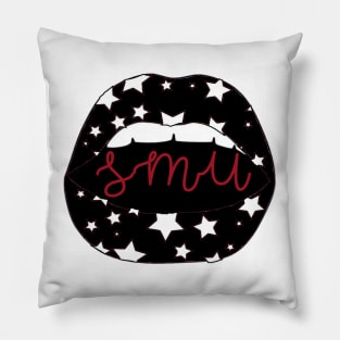 SMU Lips BW Red Script Stars Pillow