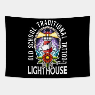 old school traditional tattoo light house Tapestry