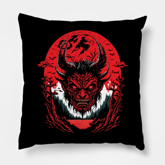 Satan Face Graphic Design Pillow by TMBTM
