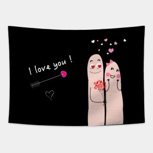 Finger couple i love you text Tapestry