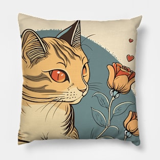 Cat and Book Retro 20 Pillow