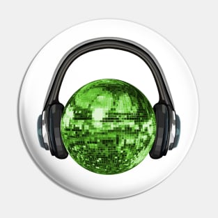 Green Disco Ball with Headphones Pin