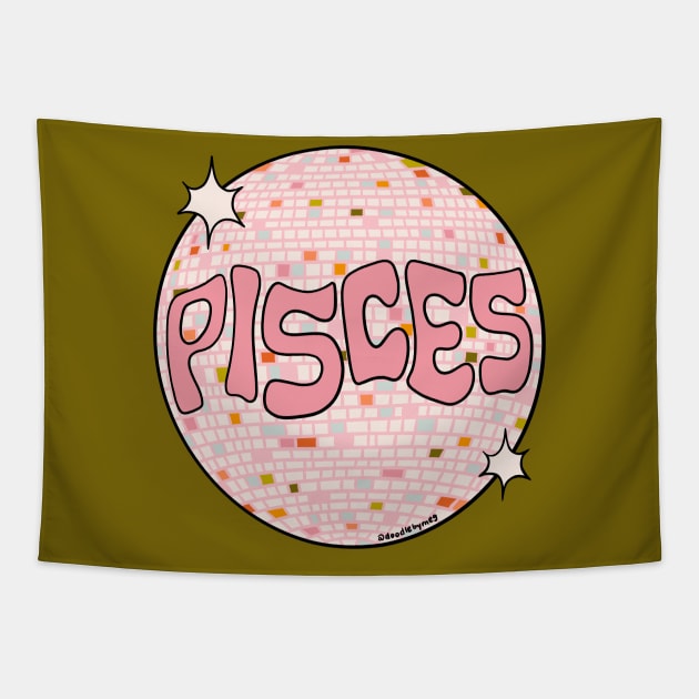 Pisces Disco Ball Tapestry by Doodle by Meg