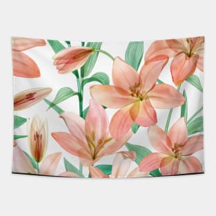 Spring transparent Lily flowers. Translucent watercolor tropical flowers. Spring blossom composition Tapestry