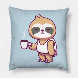 Cute Sleepy Sloth Holding Cup Coffee Pillow