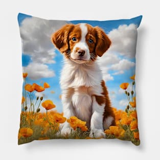 California Poppy Brittany Spaniel Puppy Pillow