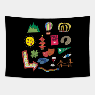 Travelling around the world stickers Tapestry