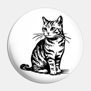 This is a simple black ink drawing of a cat Pin