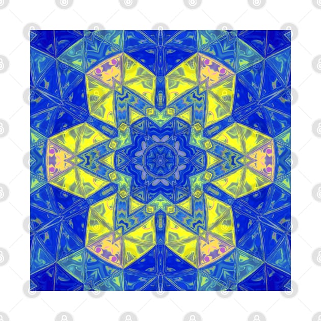 Mosaic Mandala Blue and Yellow by WormholeOrbital