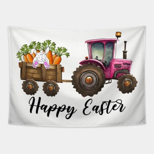 pink tractor Happy Easter Tapestry