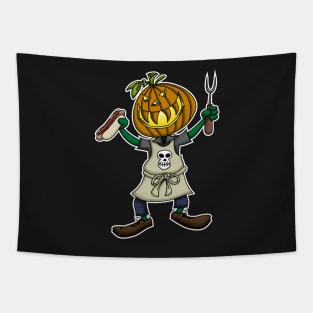 Pumpkin Head Grilling Tapestry